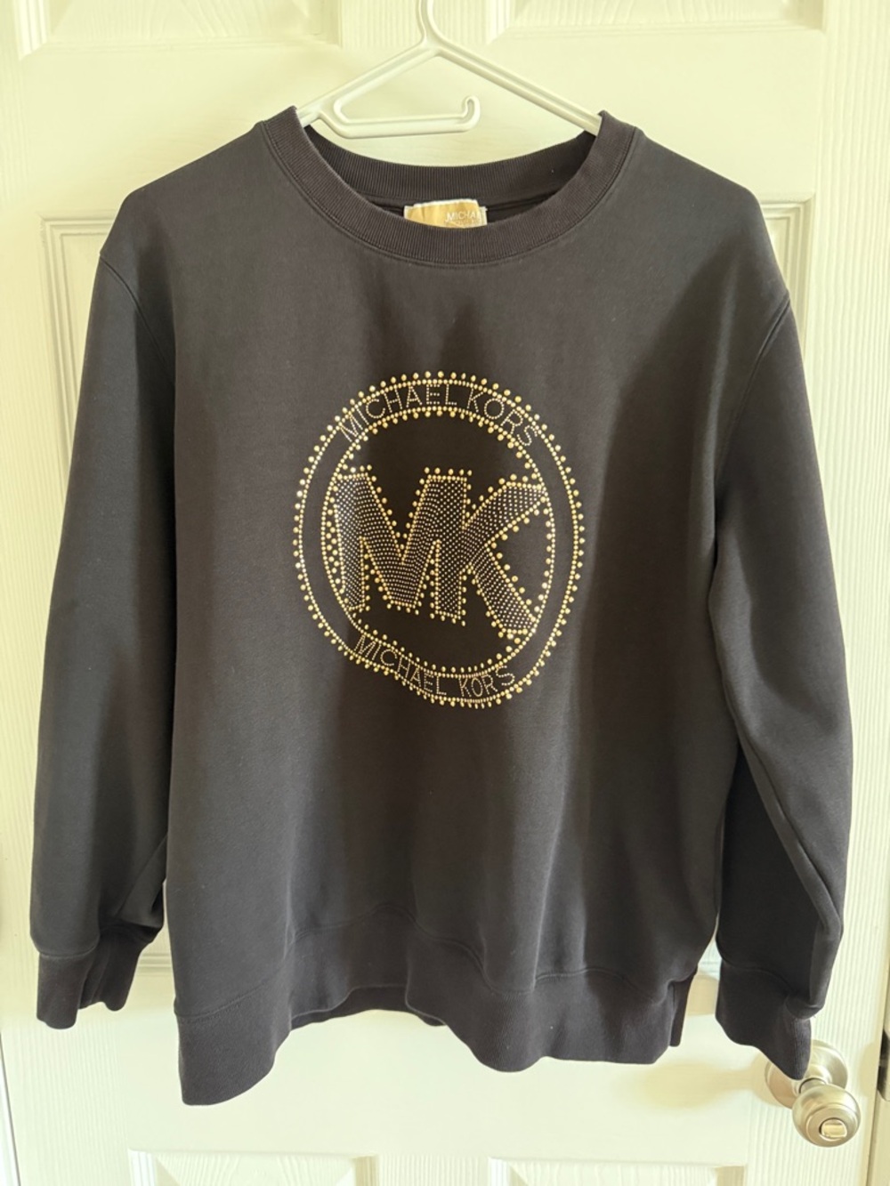 Michael Kors Women’s Black Sweatshirt with Gold Stud MK Logo